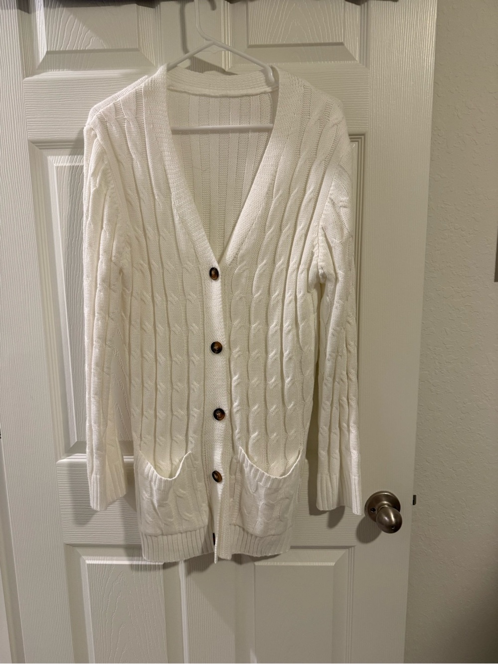 Classic Cable Knit Cardigan Sweater - Cream